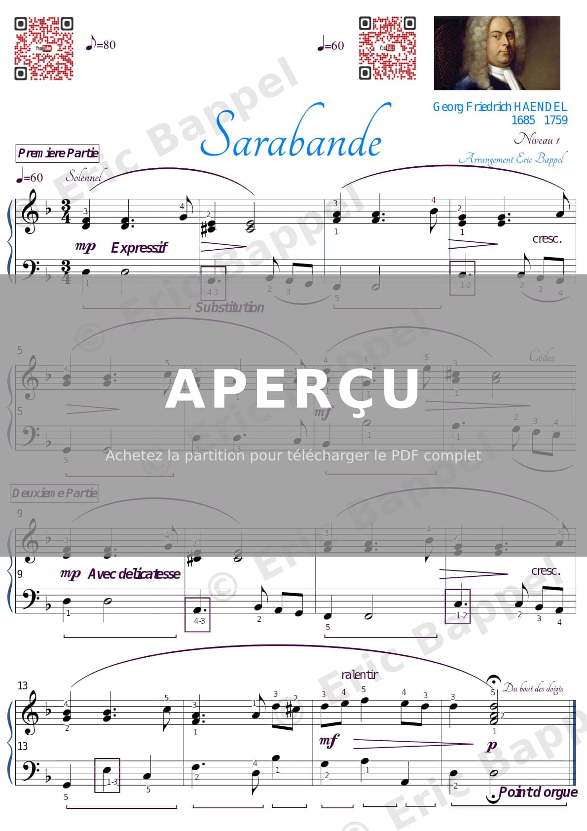 Sarabande from Suite en Ré mineur No. 4, HWV 437, niveau 1 — Extrait page 1 sur 1