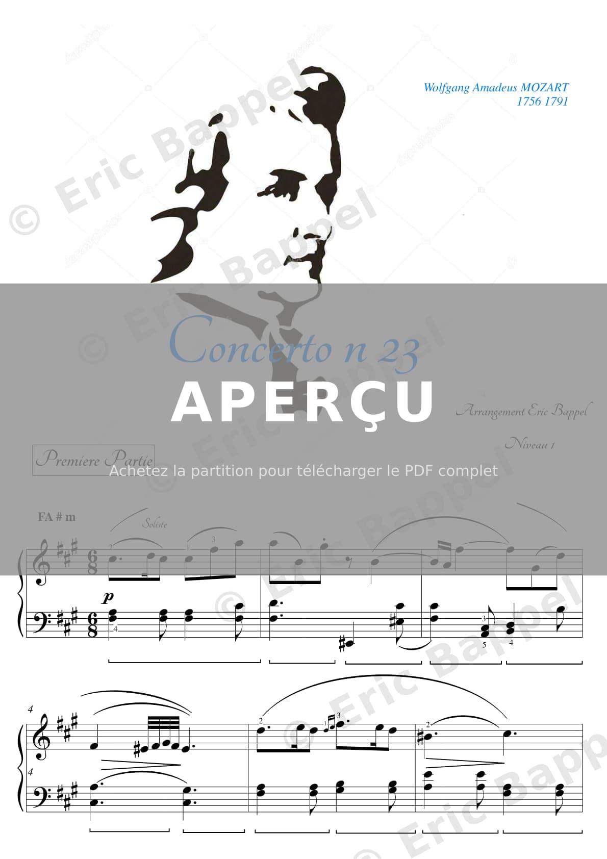 Concerto pour piano No. 23 en La Majeur, K. 488: II. Adagio autre version — Extrait page 1 sur 10