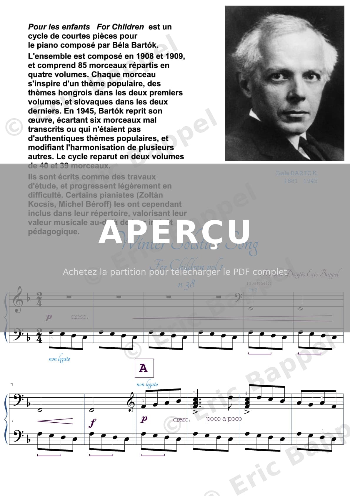 For Children, Sz. 42: Vol. 1, No. 38 Winter Solstice Song — Extrait page 1 sur 4