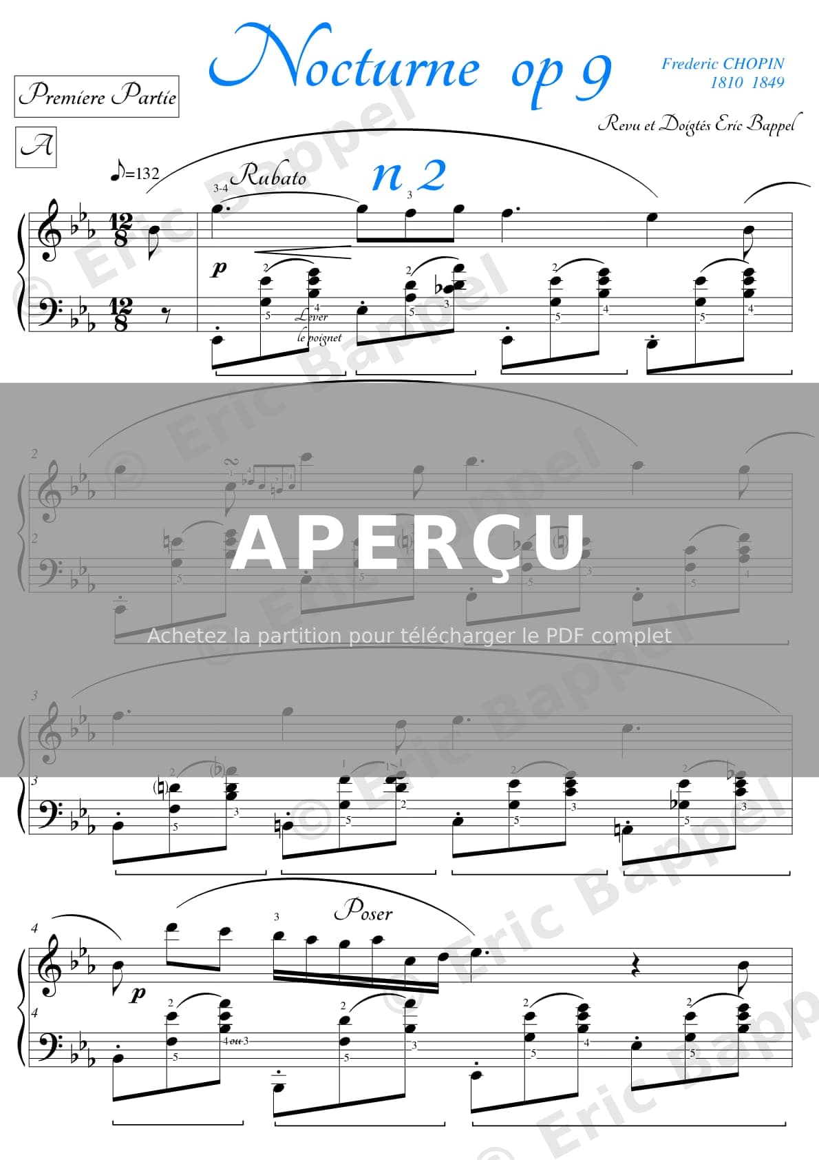 Nocturne, Op. 9 n° 2 en Mi bémol Majeur. Andante — Extrait page 1 sur 9