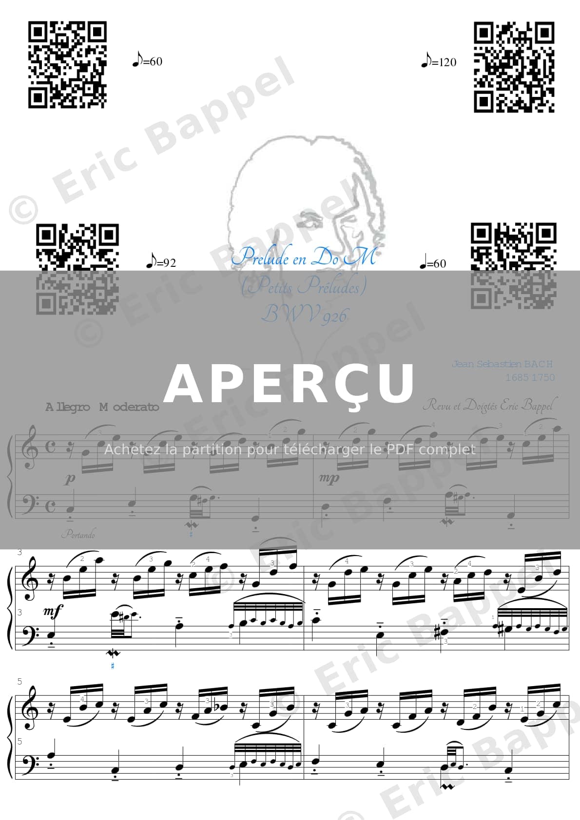 Prélude en Do Majeur (Petits préludes et fugues) BWV 926 — Extrait page 1 sur 3