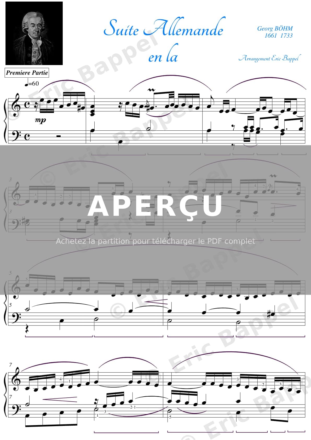 Allemande issue de la Suite No. 11 en La mineur — Extrait page 1 sur 3