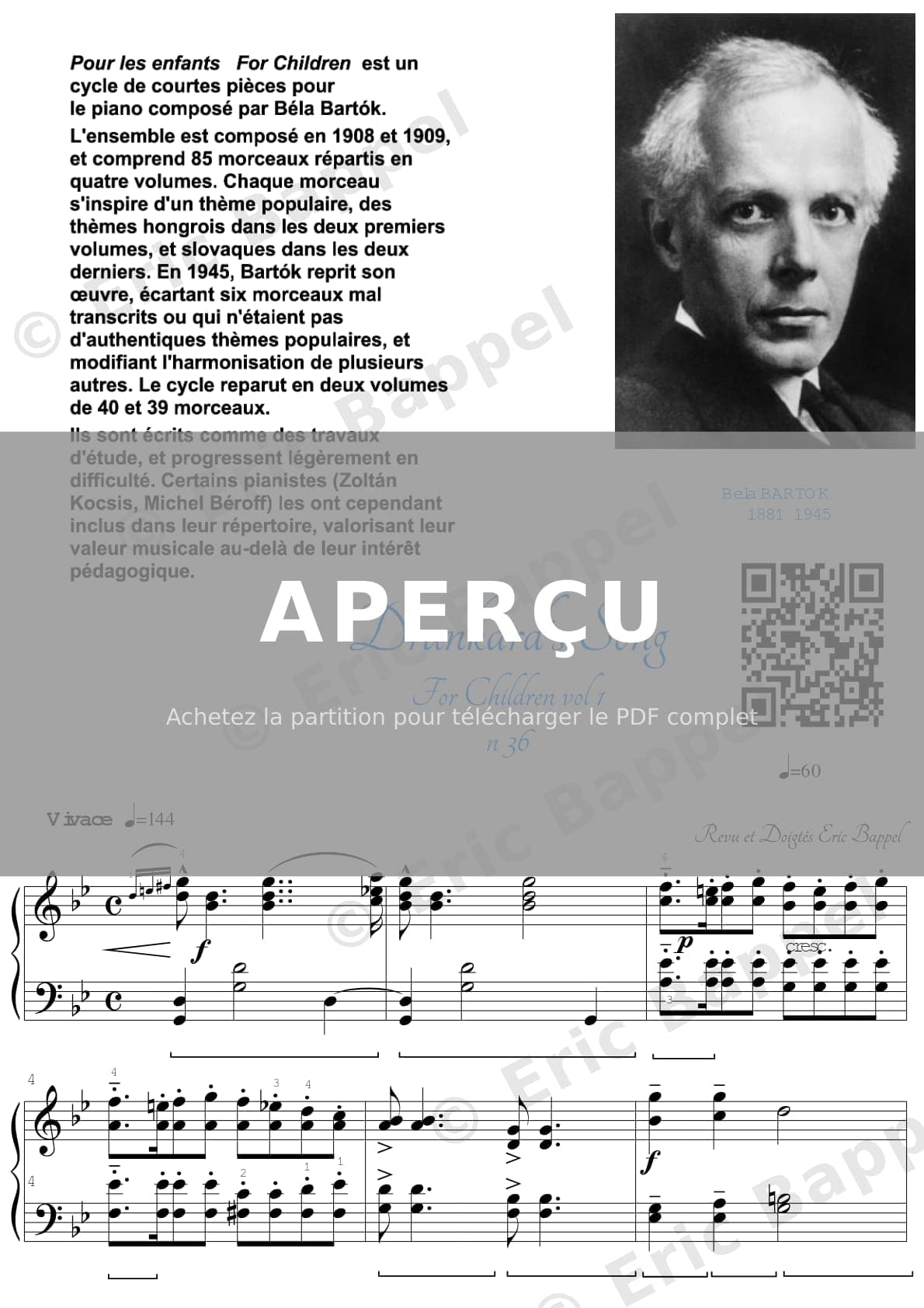 For Children, Sz. 42: Vol. 1, No. 36 Drunkard's Song — Extrait page 1 sur 2