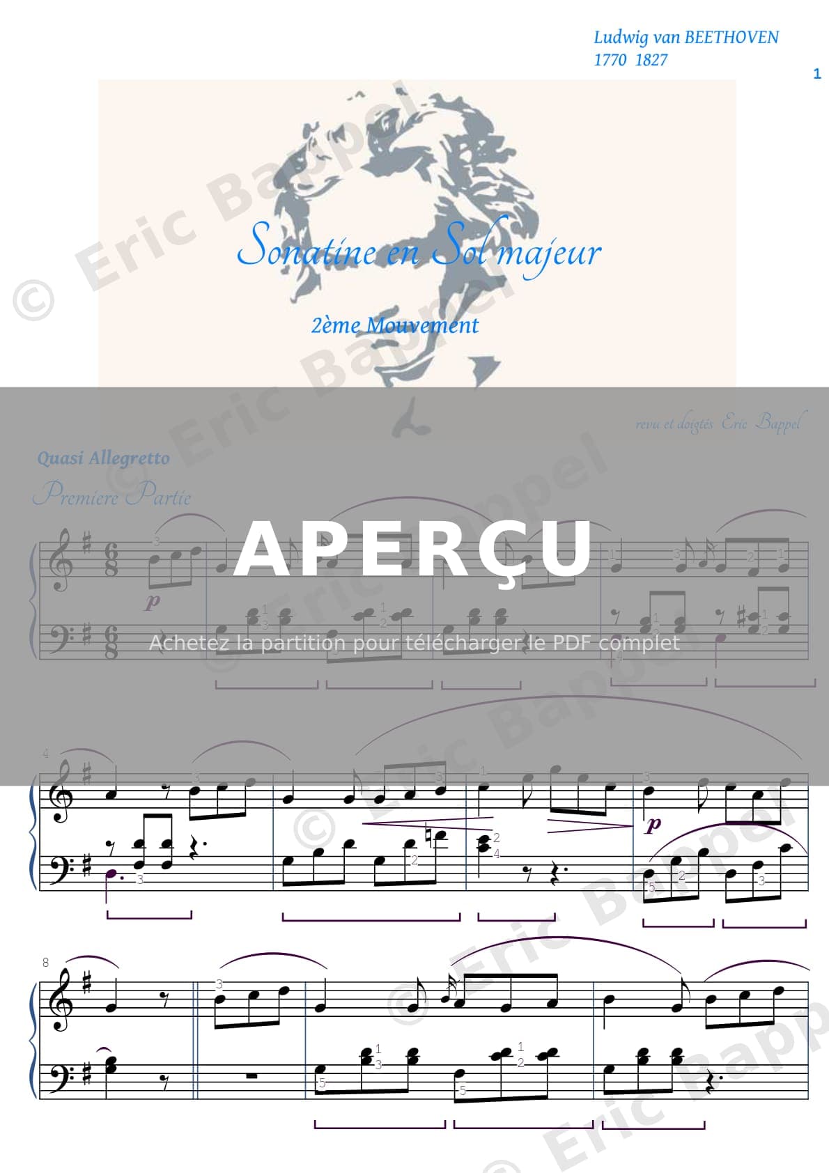 Sonatine en Sol majeur, Anh. 5 n° 2, Romance — Extrait page 1 sur 5