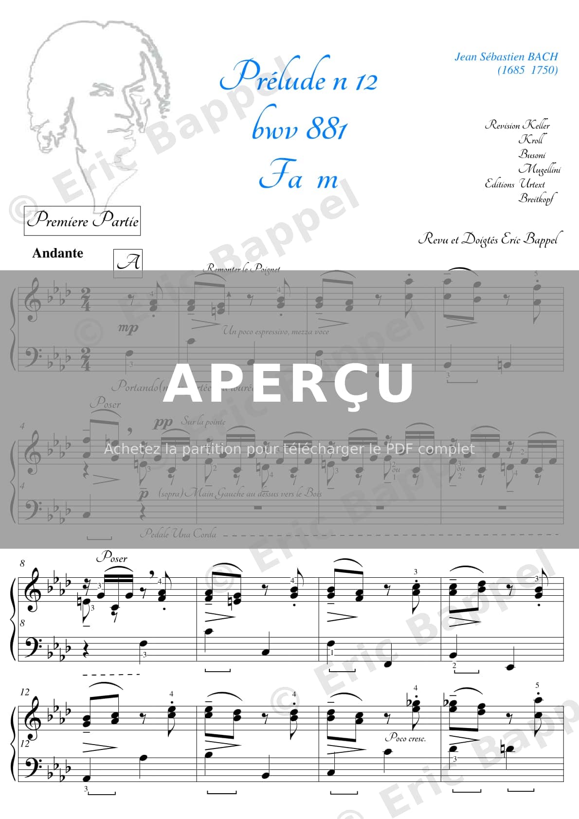 Prélude en fa m Clavier bien tempéré , Prelude en fa m bwv 881 — Extrait page 1 sur 5
