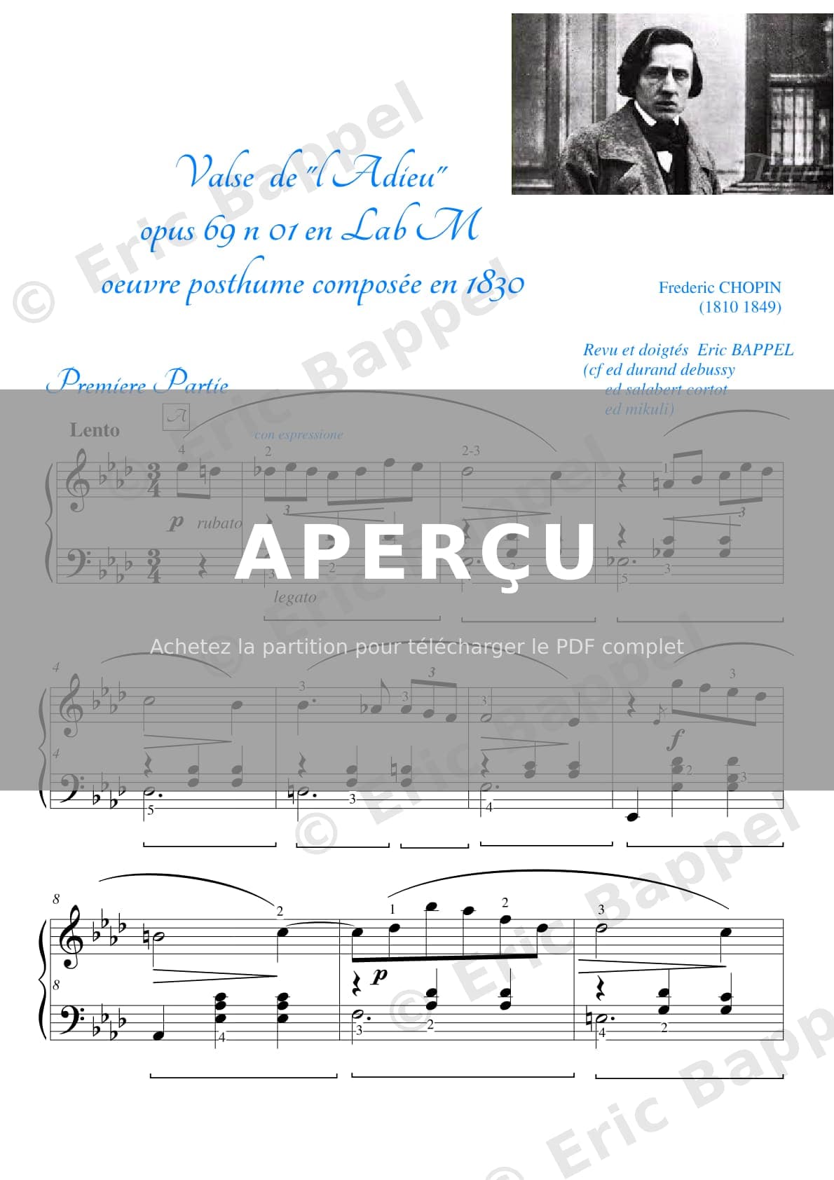 Valse Op. 69 No. 1 en La bémol Majeur, "L'Adieu" — Extrait page 1 sur 9
