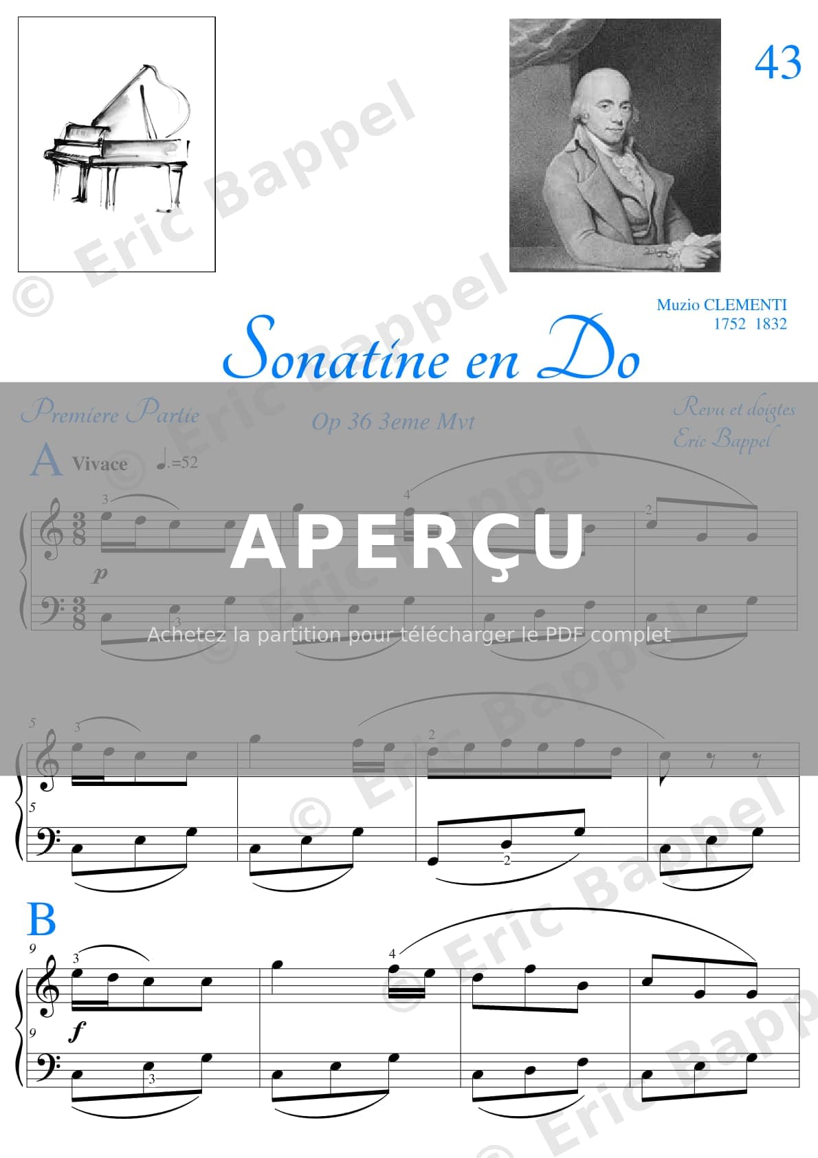 Sonatine No. 1 en Do majeur, Op. 36: 3e mouvement — Extrait page 1 sur 6