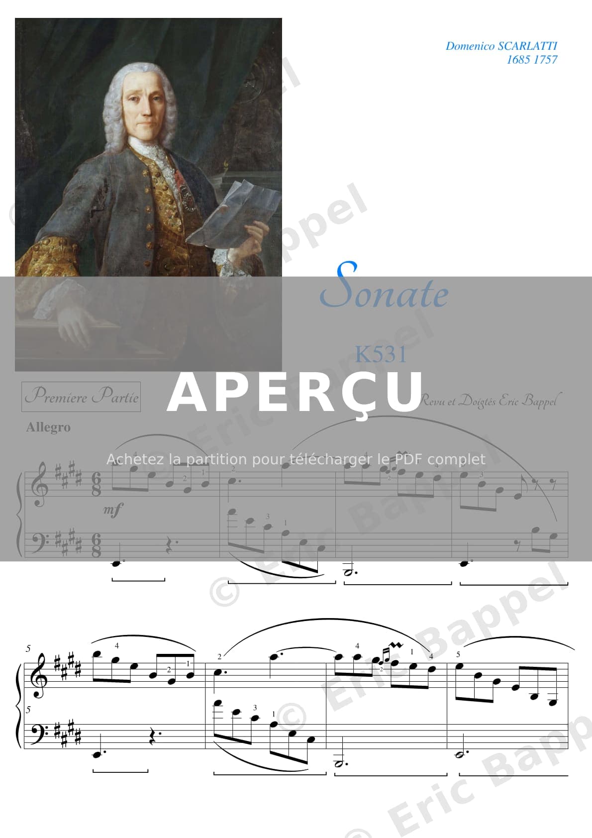 Sonate en Mi majeur, K. 531 (L 430): Allegro — Extrait page 1 sur 8