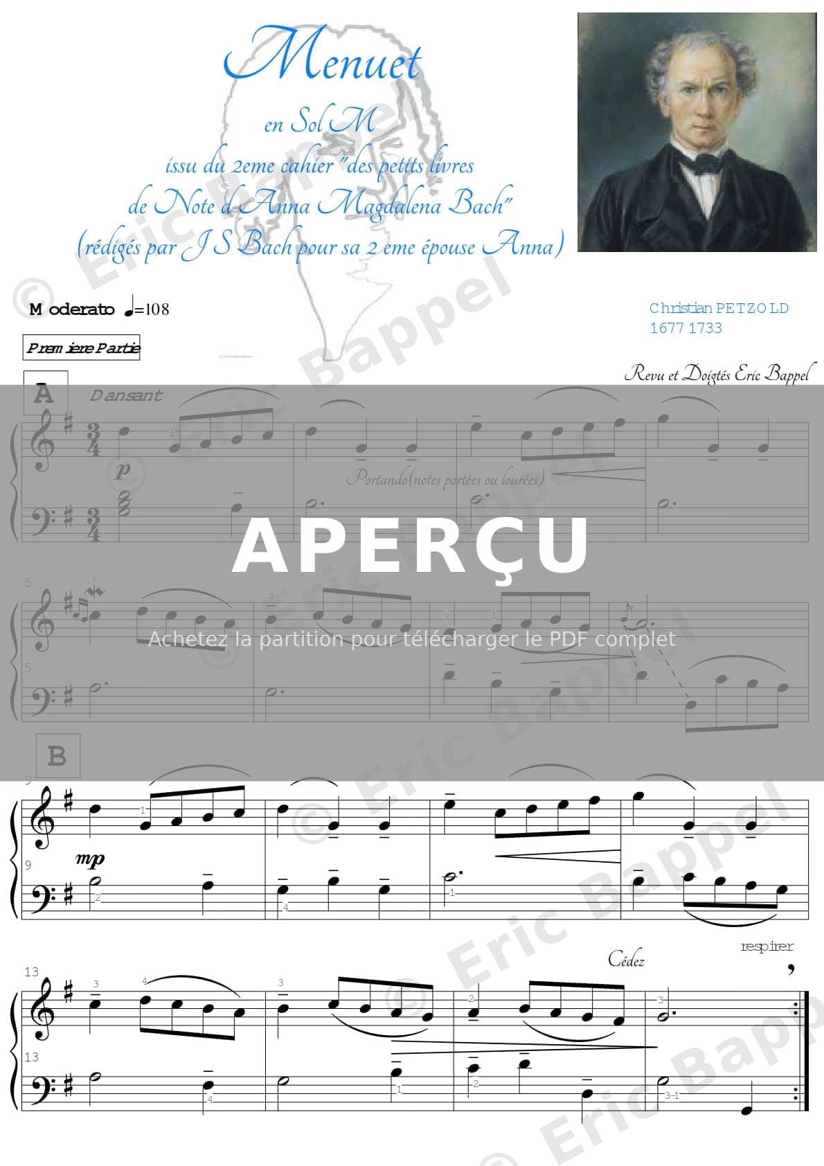 Menuet en Sol Majeur (BWV Anh. 114) — Extrait page 1 sur 3