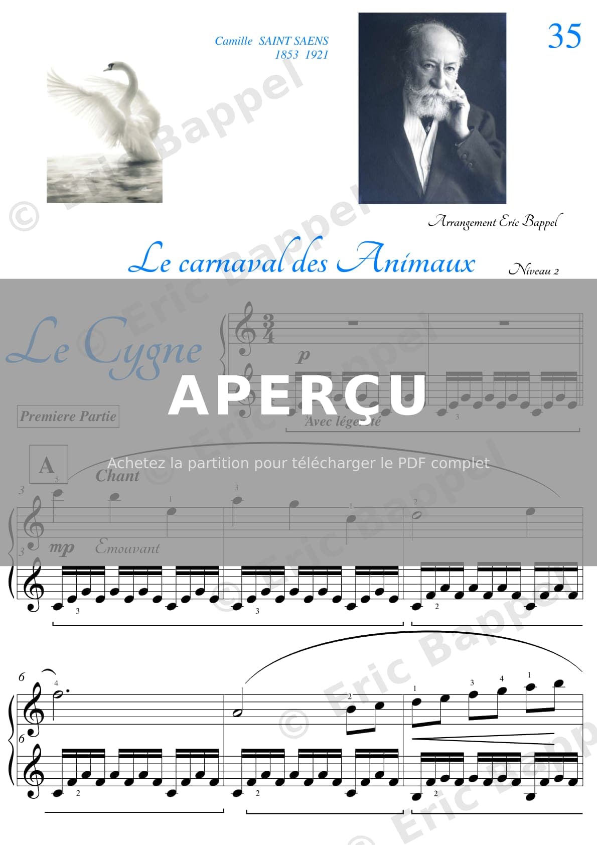 Le Cygne, Le Carnaval des animaux: XIII. Niveau 2 — Extrait page 1 sur 6