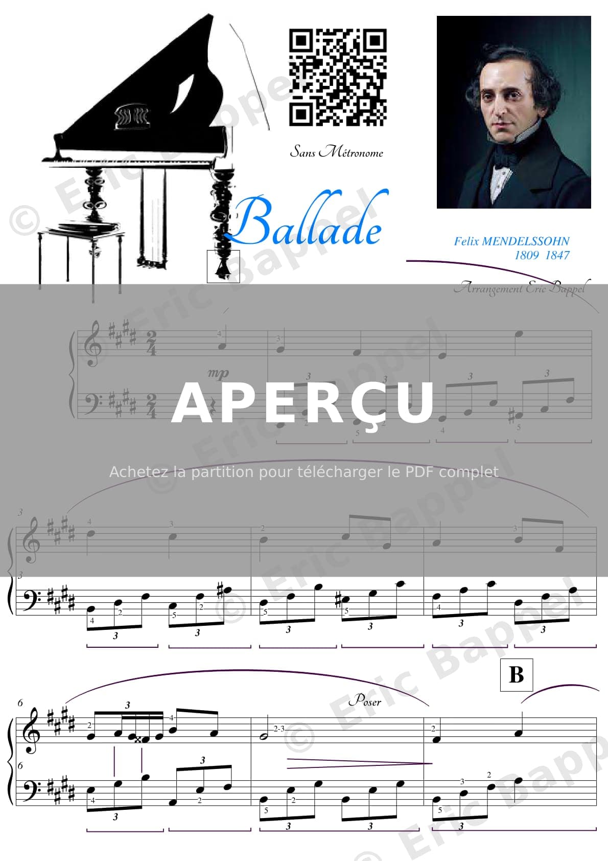 Romances sans paroles, Op. 19 No. 01, version simplifiée — Extrait page 1 sur 3