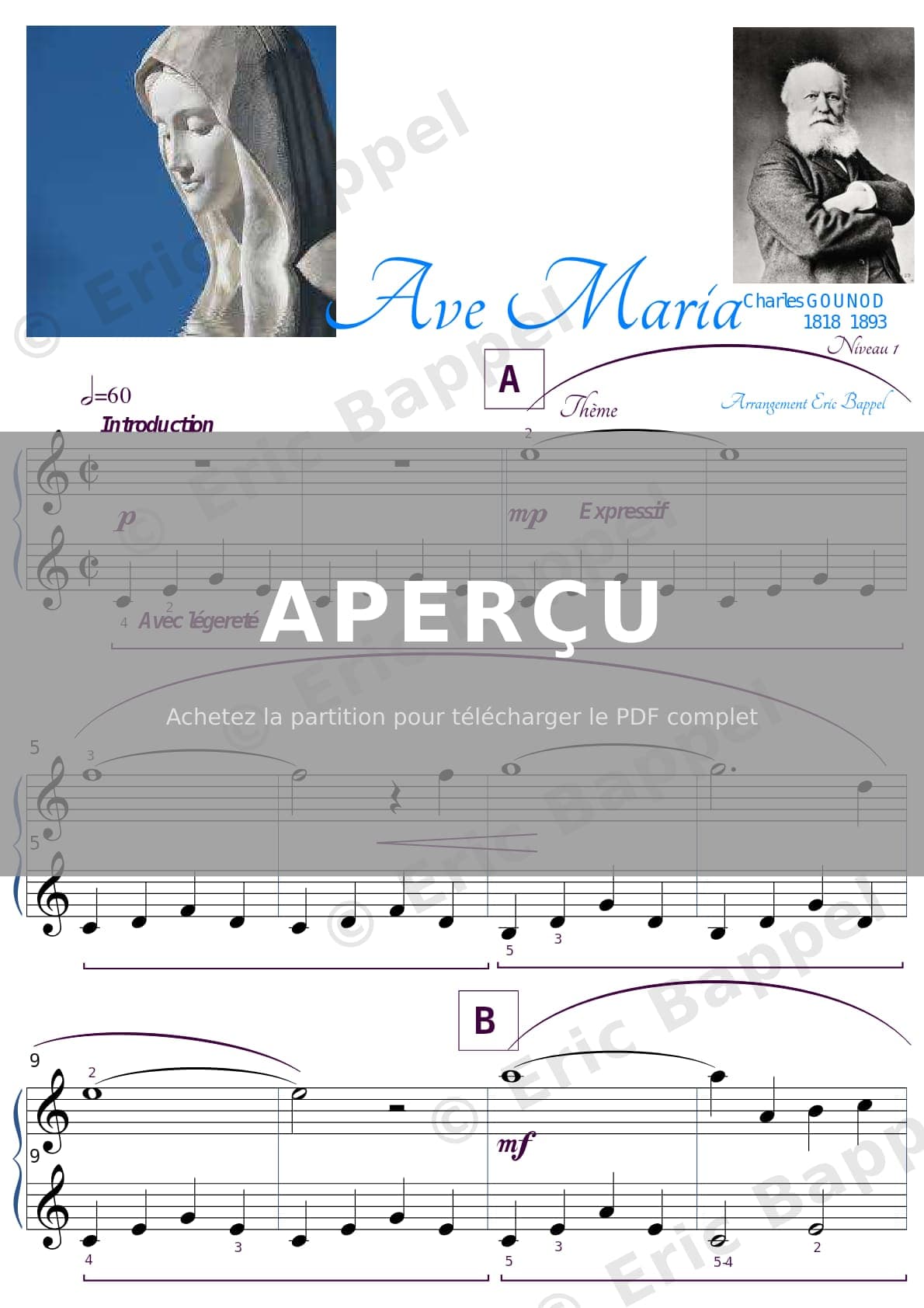 Ave Maria transposé en Do majeur niveau 1 — Extrait page 1 sur 5