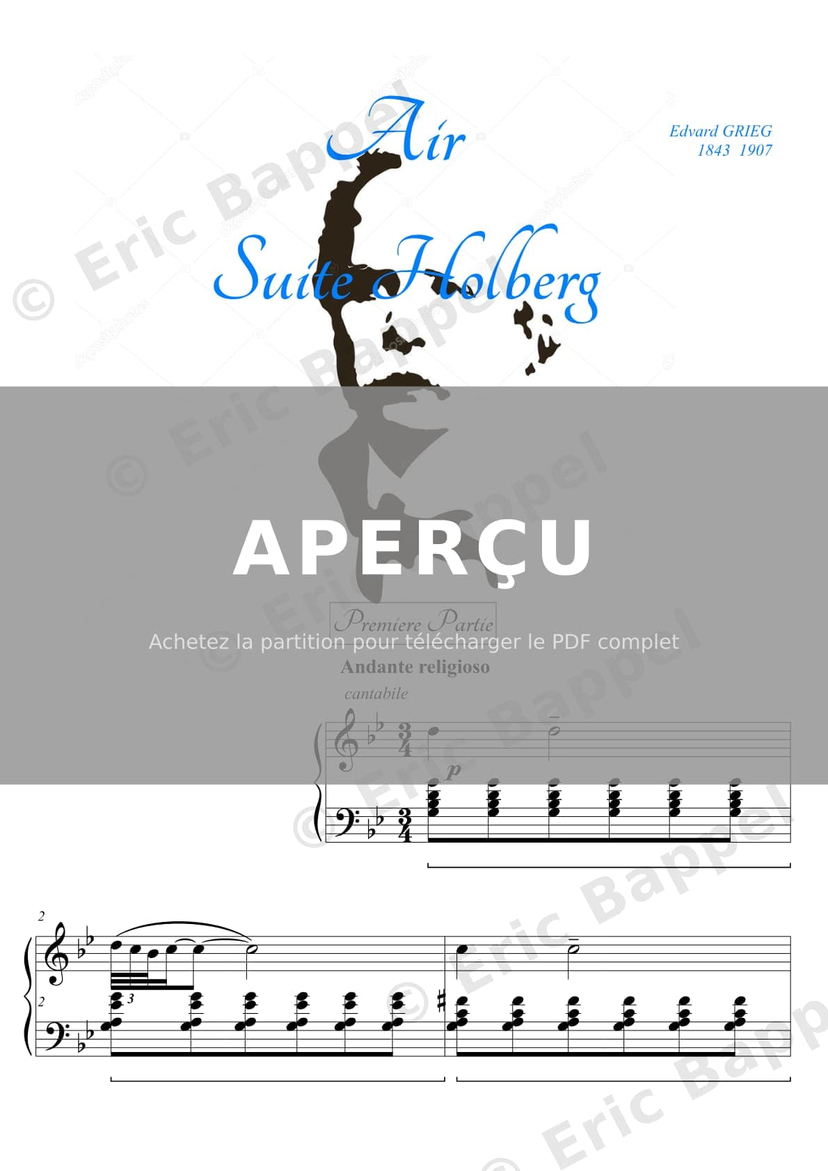 Holberg Suite, Op. 40: IV. Air. Andante religioso — Extrait page 1 sur 8