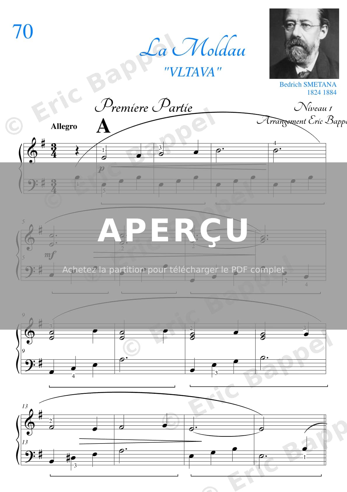 La Moldau, transcription pour piano, niveau 1 — Extrait page 2 sur 8