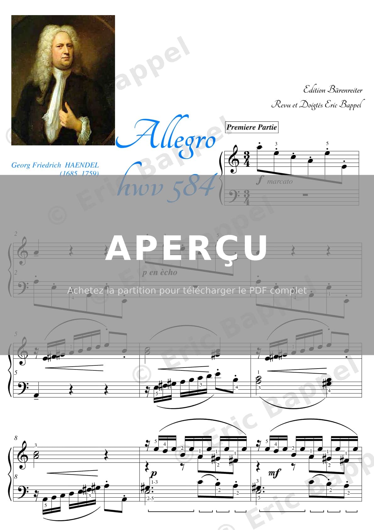 Sonatine en La mineur, HWV 584 — Extrait page 1 sur 6