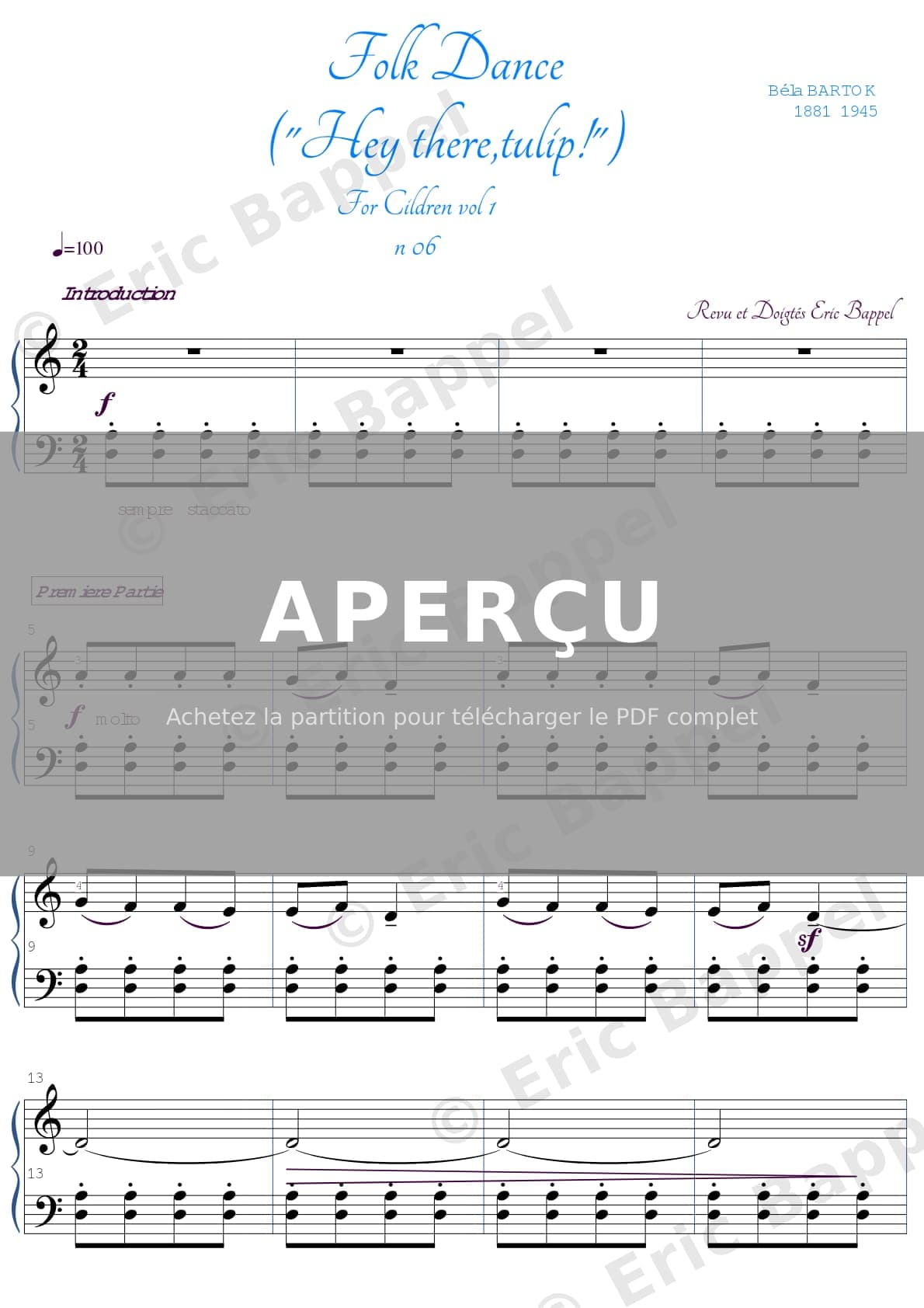 For Children, Sz. 42, Vol. 1: No. 6, Study for the Left Hand folk Dance — Extrait page 1 sur 4