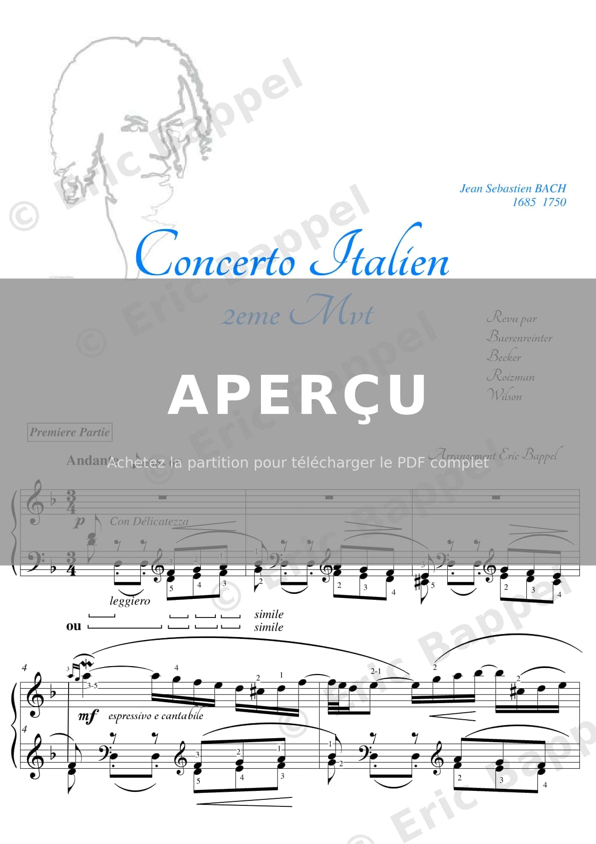 Concerto Italien, BWV 971: II. Andante — Extrait page 1 sur 11