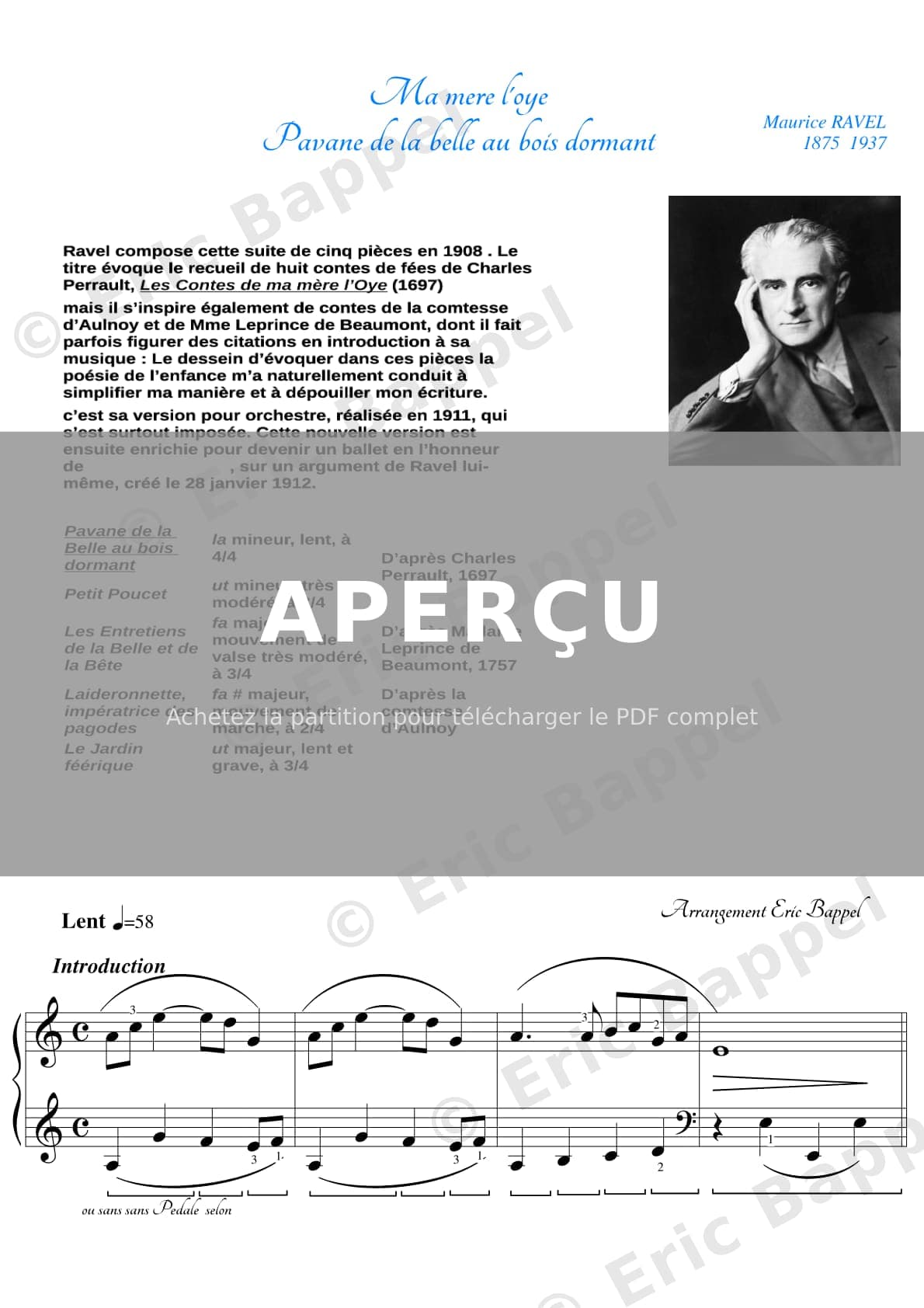 Ma mère l'oye, Suite, M. 60: I. Pavane de la Belle au bois dormant — Extrait page 1 sur 2