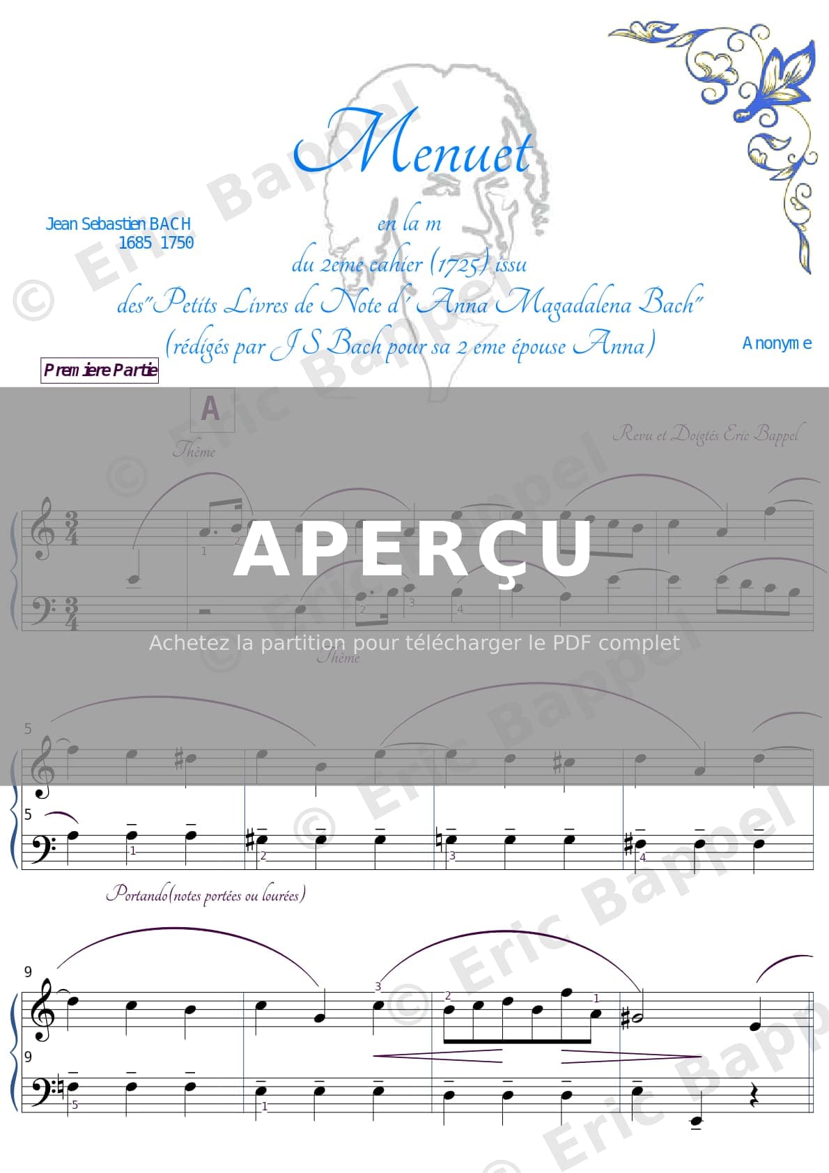 Menuet en La mineur (BWV Anh. 120) — Extrait page 1 sur 5