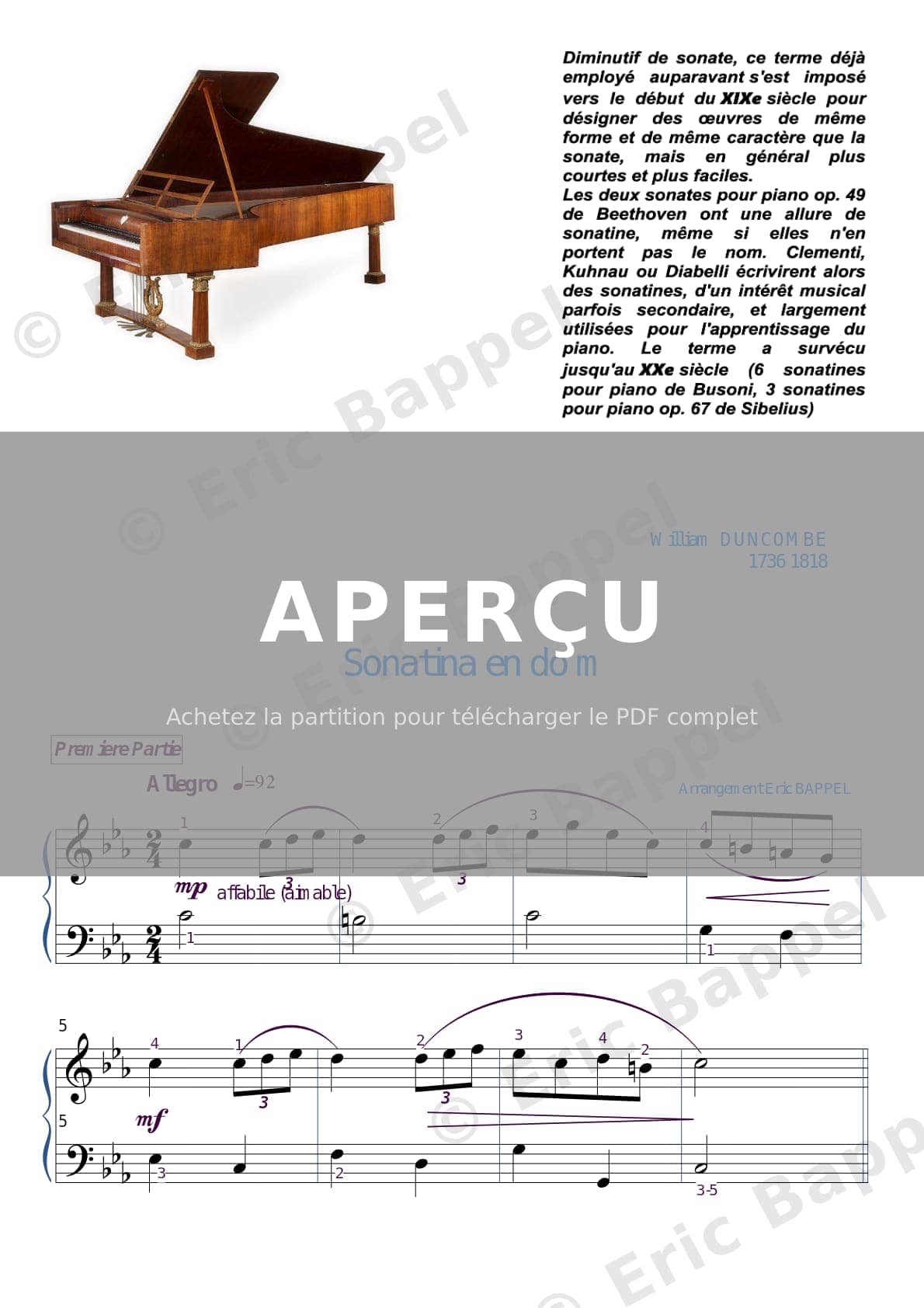 Sonatine en Do majeur, transposée en do mineur — Extrait page 1 sur 2