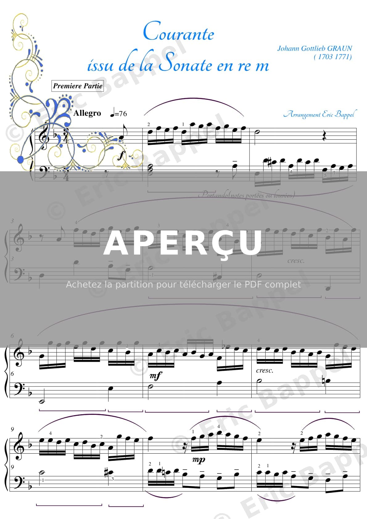Sonate en Ré mineur, III. Courante — Extrait page 1 sur 4