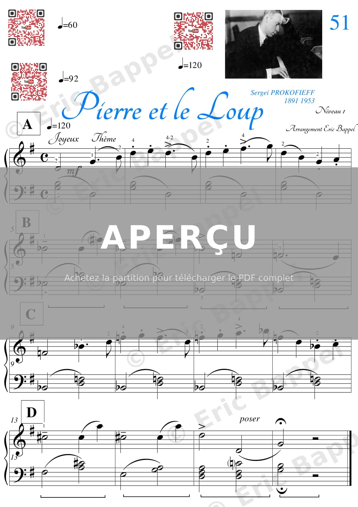 Pierre et le loup, Op. 67: Un beau matin printanier, Pierre ouvrit la barrière niveau 1 — Extrait page 1 sur 2