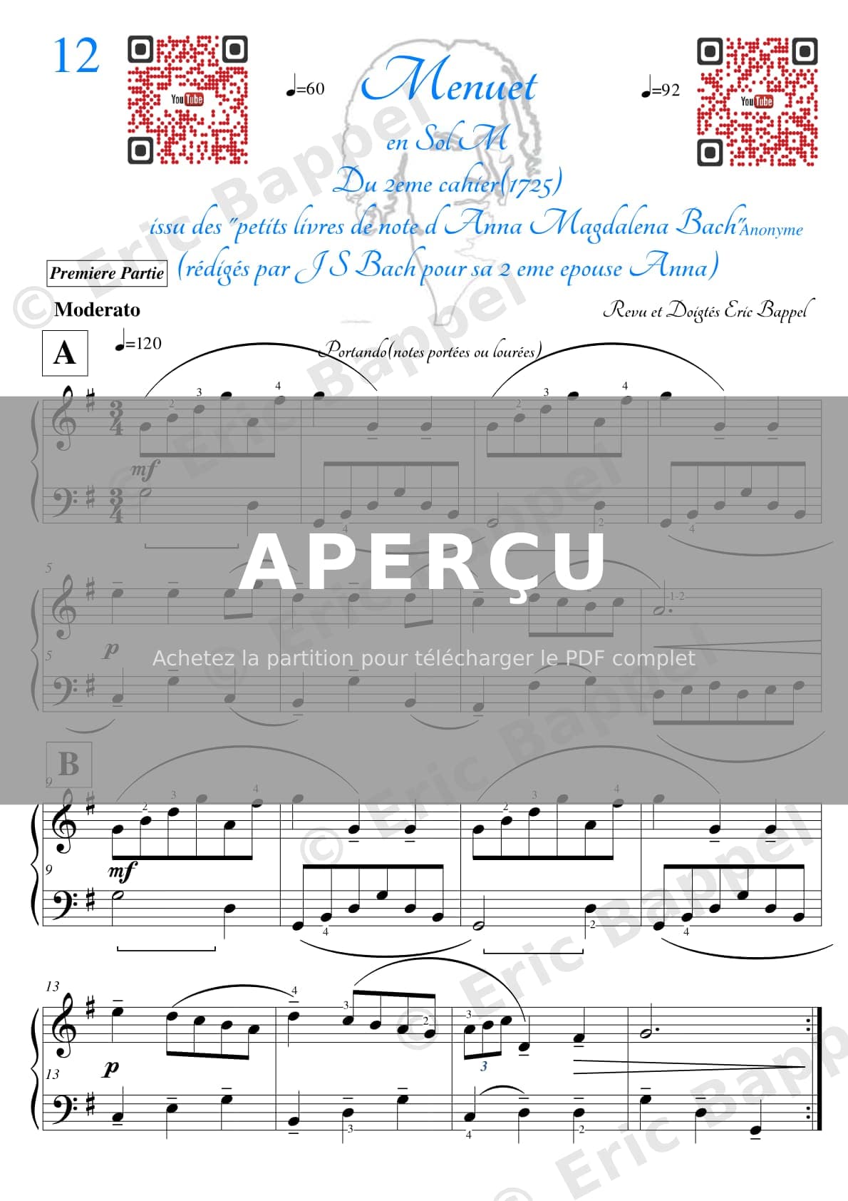 Menuet en Sol Majeur (BWV Anh. 116) — Extrait page 1 sur 3