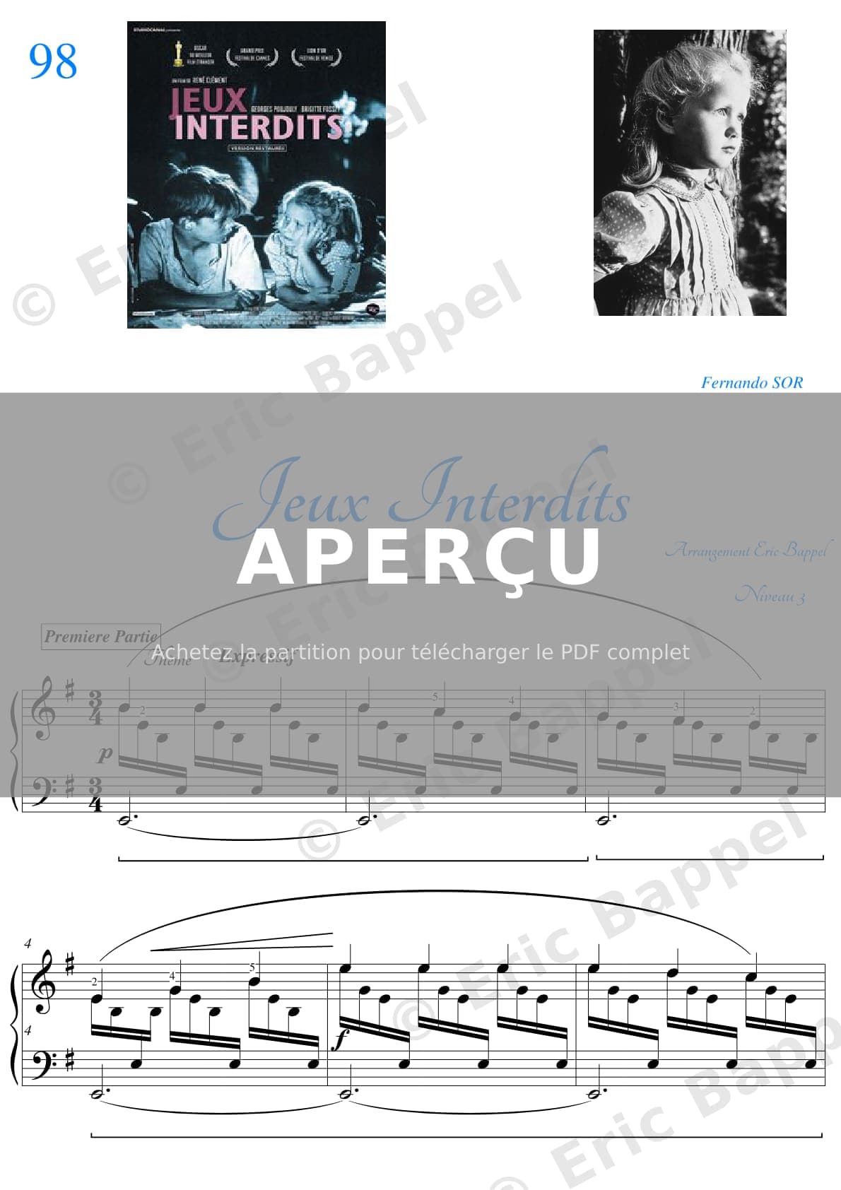 Jeux interdits, transcription pour piano niveau 4 — Extrait page 2 sur 6