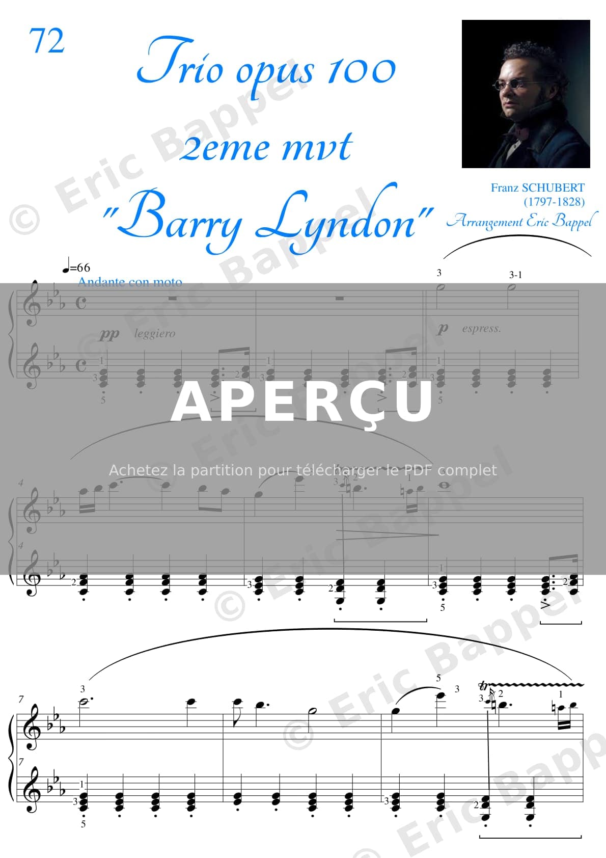 Trio en Mi bémol majeur, D. 929: II. Andante con moto en Do mineur (Barry Lyndon) — Extrait page 2 sur 6