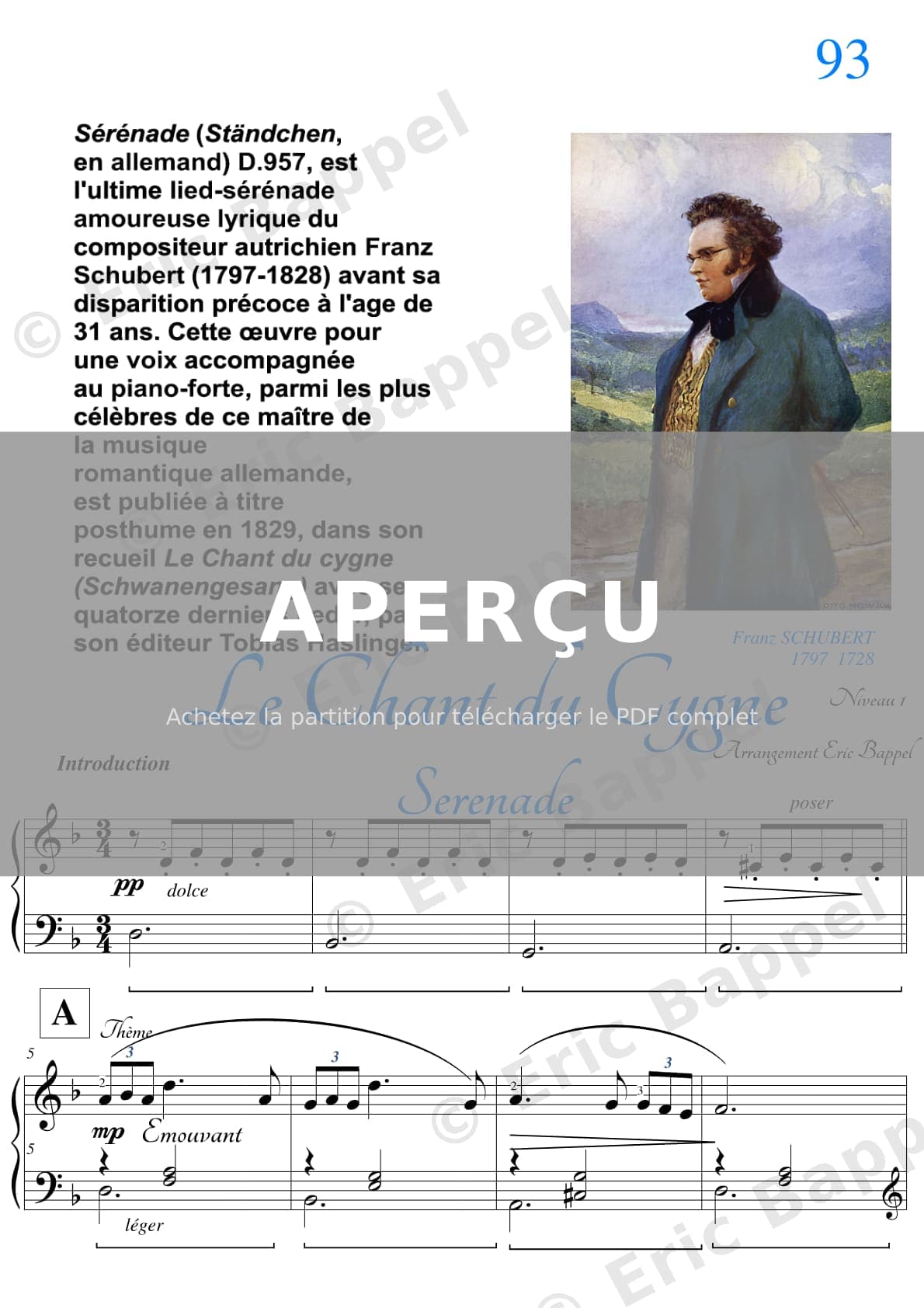 Sérénade en Ré mineur, Le chant du cygne, niveau 1 — Extrait page 1 sur 4