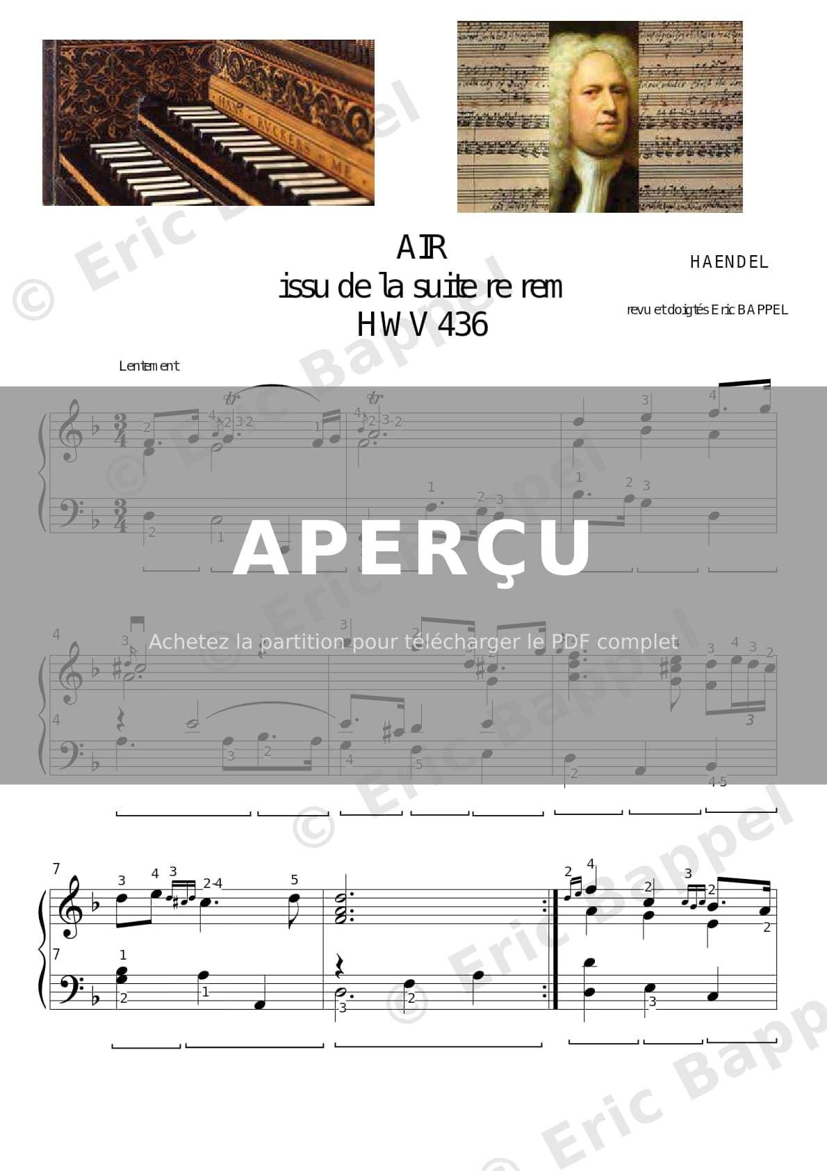 Suite in Ré m, HWV 436: III. Air. Lentement — Extrait page 1 sur 3