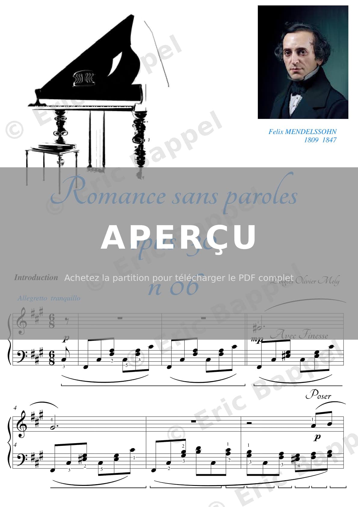 Romances sans paroles No. 12 en Fa dièse mineur, Op. 30, No. 6, "Venezianisches Gondellied" ("Venetian Gondola Song") — Extrait page 1 sur 6