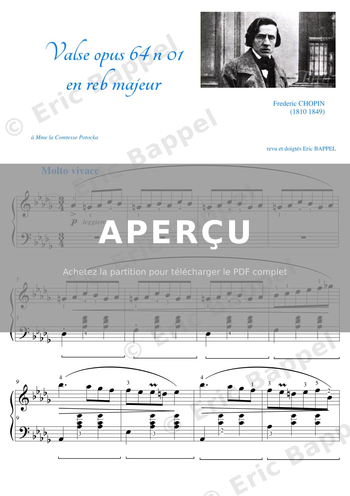 Valse n°6 en Ré bémol, op. 64 n°1 "Valse du petit chien" ou "Valse minute" — Extrait page 1 sur 8