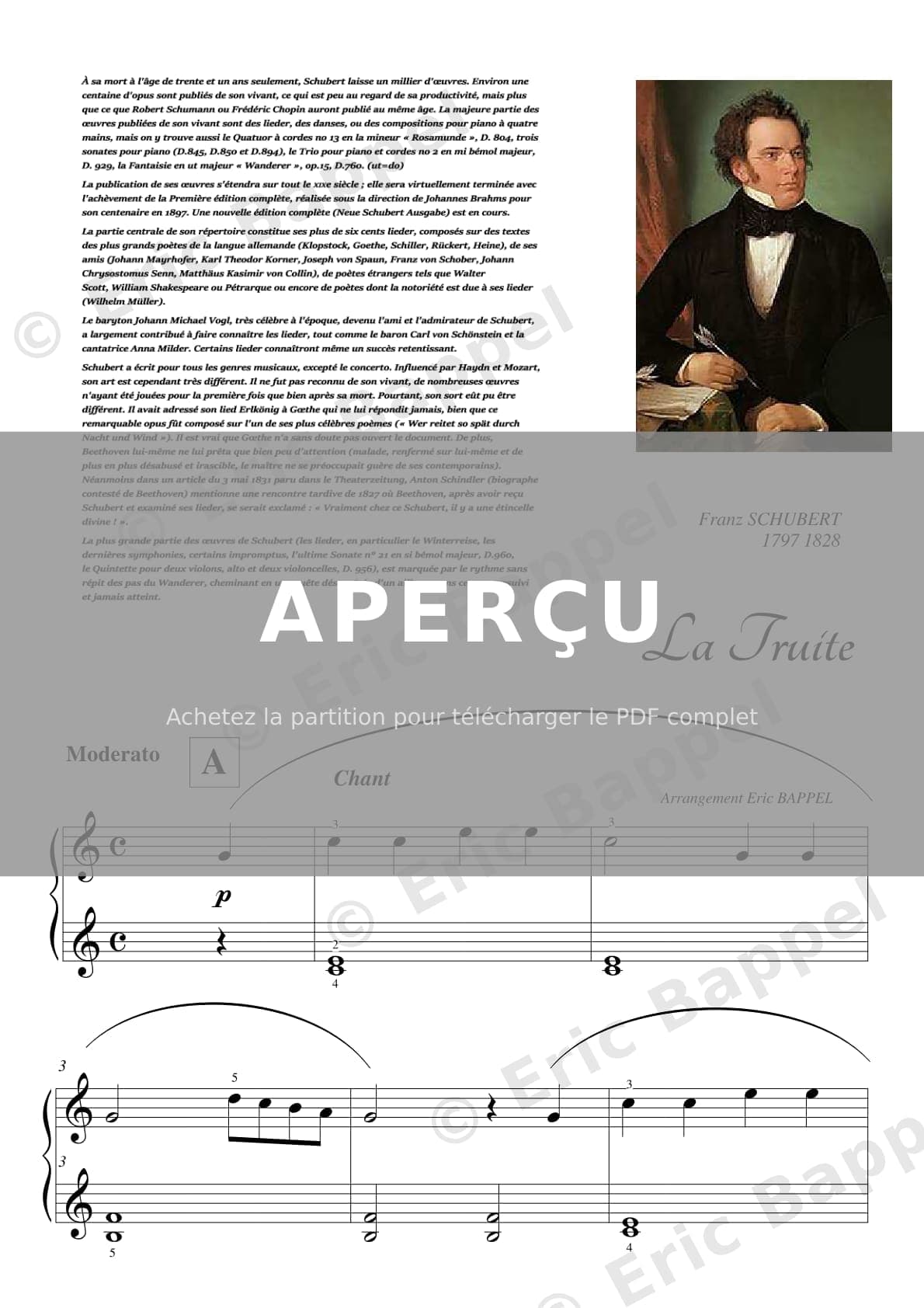 La Truite, Piano Quintet en La majeur, D. 667, transposé en Do majeur, niveau 1 — Extrait page 1 sur 2