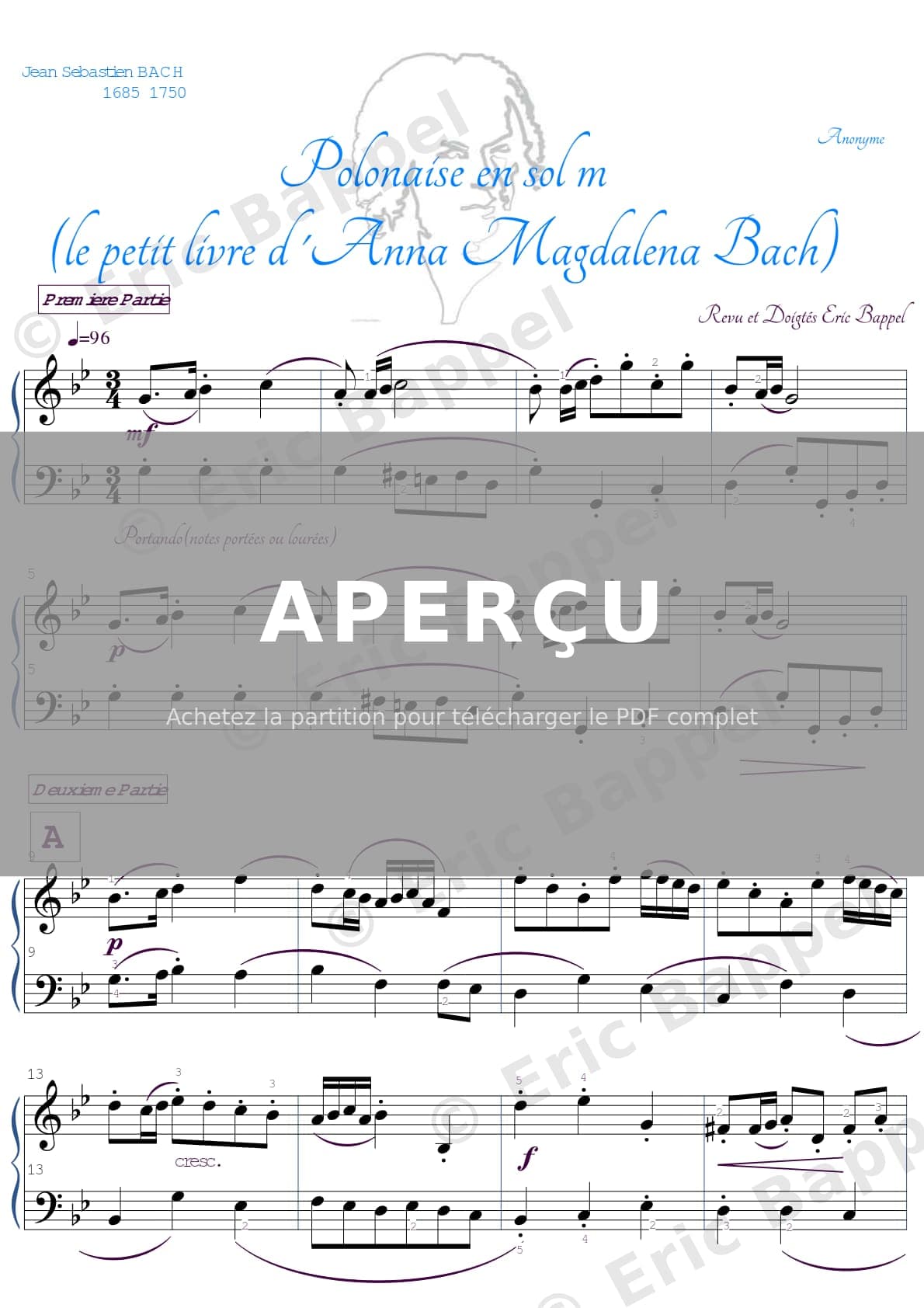 Polonaise en Sol mineur (Petits livres d'Anna Magdalena Bach) — Extrait page 1 sur 3