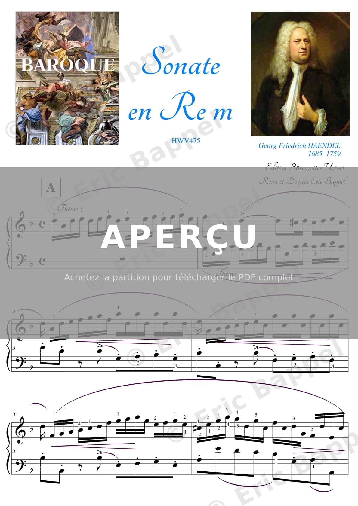 Allegro en Ré mineur, Sonate HWV 475 — Extrait page 1 sur 5