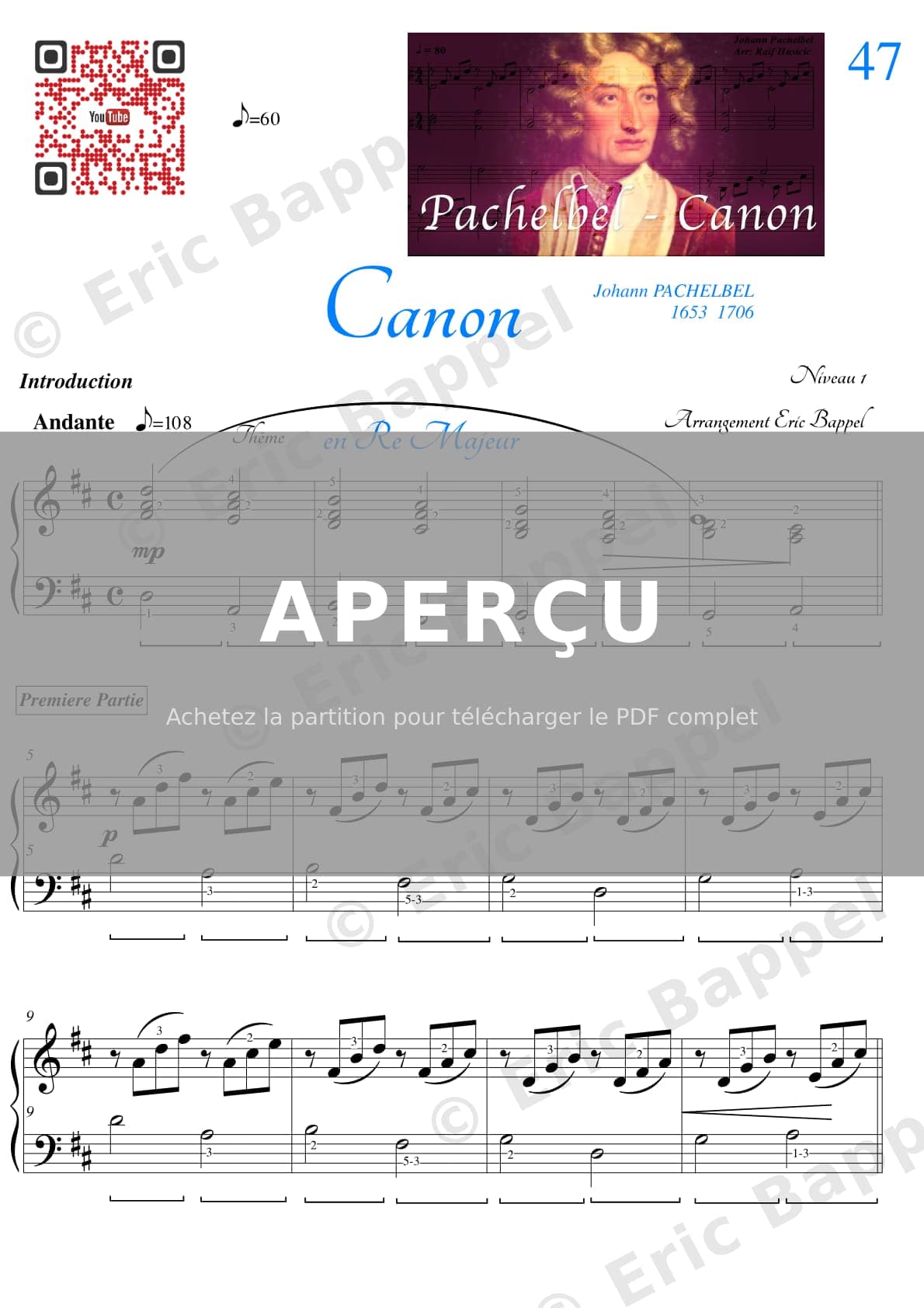 Canon en Ré majeur niveau 1 — Extrait page 1 sur 4