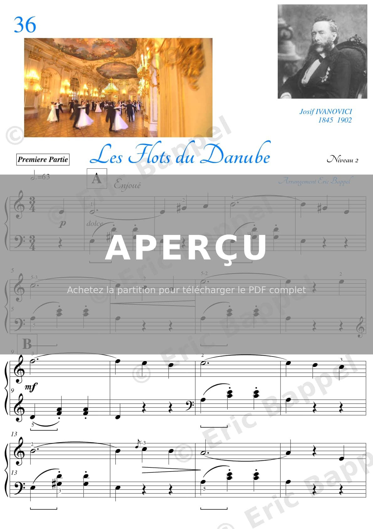 Les Flots du Danube, transcription pour piano en La mineur niveau 2 — Extrait page 2 sur 6