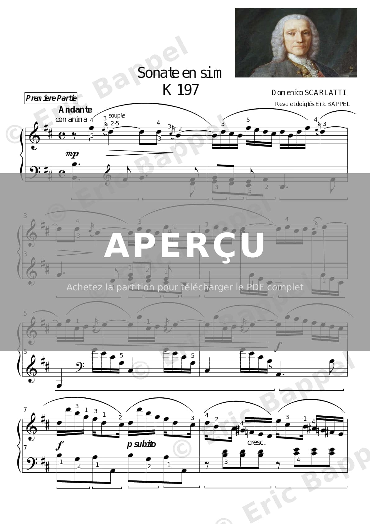 Sonate en Si mineur, K 197 (L 147): Andante — Extrait page 1 sur 4