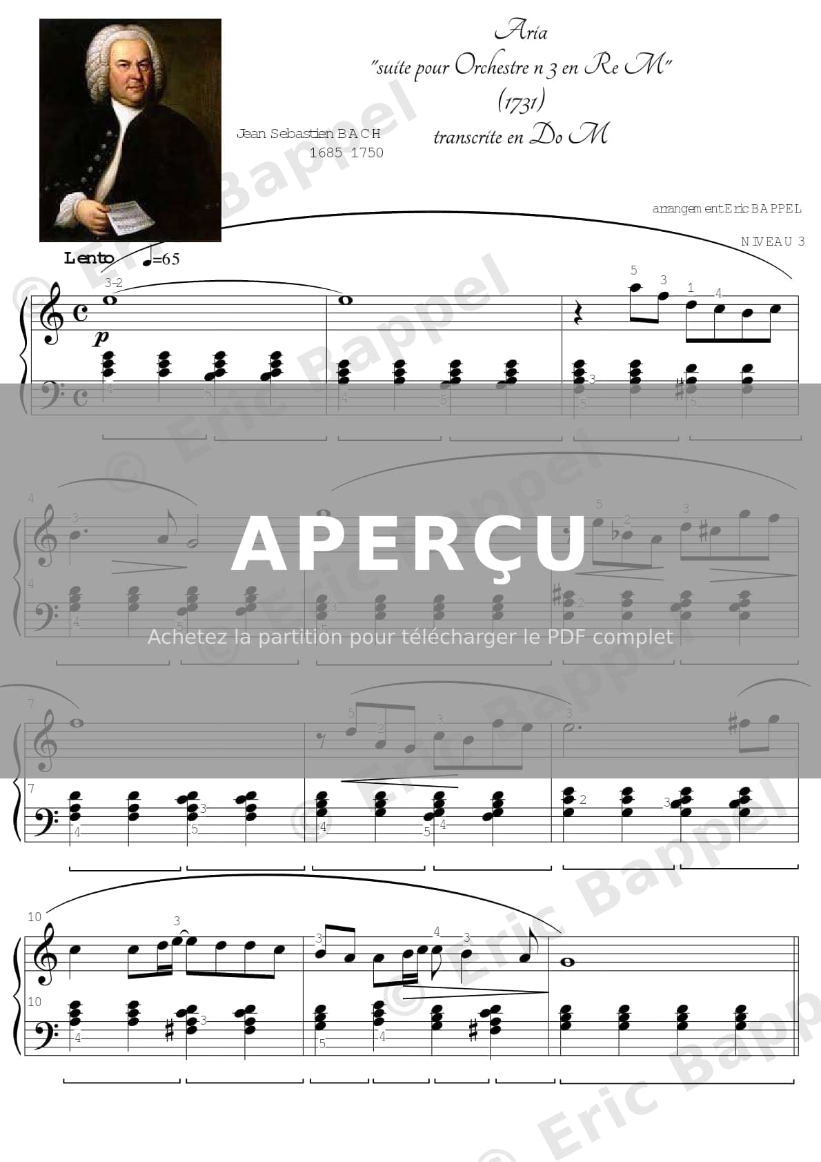 Orchestral Suite No. 3 in D Major, BWV 1068: II. Air "on the G String" niveau 3 — Extrait page 1 sur 3